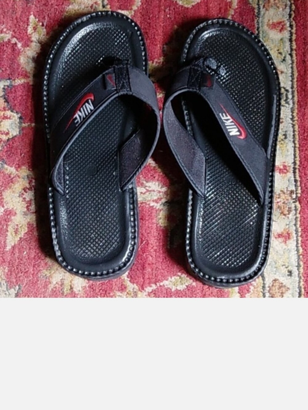 Men’s Black Flip Flops with Red Logo Accent